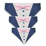 Dog Bandana with Bow Tie - "Navy Blue Tuxedo with Pink Bow Tie"