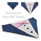 Dog Bandana with Bow Tie - "Navy Blue Tuxedo with Pink Bow Tie"