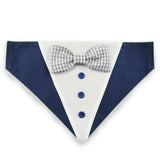 Dog Bandana with Bow Tie - "Navy Blue Tuxedo with Gray and White Bow Tie"