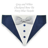 Dog Bandana with Bow Tie - "Navy Blue Tuxedo with Gray and White Bow Tie"