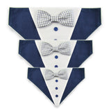 Dog Bandana with Bow Tie - "Navy Blue Tuxedo with Gray and White Bow Tie"