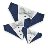 Dog Bandana with Bow Tie - "Navy Blue Tuxedo with Gray and White Bow Tie"