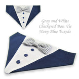 Dog Bandana with Bow Tie - "Navy Blue Tuxedo with Gray and White Bow Tie"