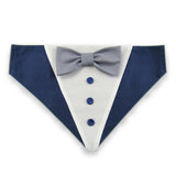 Dog Bandana with Bow Tie - "Navy Blue Tuxedo with Gray Bow Tie"