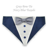 Dog Bandana with Bow Tie - "Navy Blue Tuxedo with Gray Bow Tie"