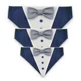 Dog Bandana with Bow Tie - "Navy Blue Tuxedo with Gray Bow Tie"