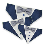 Dog Bandana with Bow Tie - "Navy Blue Tuxedo with Gray Bow Tie"