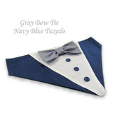 Dog Bandana with Bow Tie - "Navy Blue Tuxedo with Gray Bow Tie"