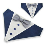 Dog Bandana with Bow Tie - "Navy Blue Tuxedo with Gray Bow Tie"