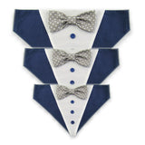 Dog Bandana with Bow Tie - "Navy Blue Tuxedo with Gray and White Bow Tie"