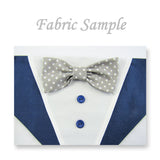 Dog Bandana with Bow Tie - "Navy Blue Tuxedo with Gray and White Bow Tie"