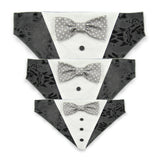 Black Tuxedo with Gray and White Bow Tie - Dog Bandana with Bow Tie