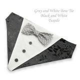 Black Tuxedo with Gray and White Bow Tie - Dog Bandana with Bow Tie