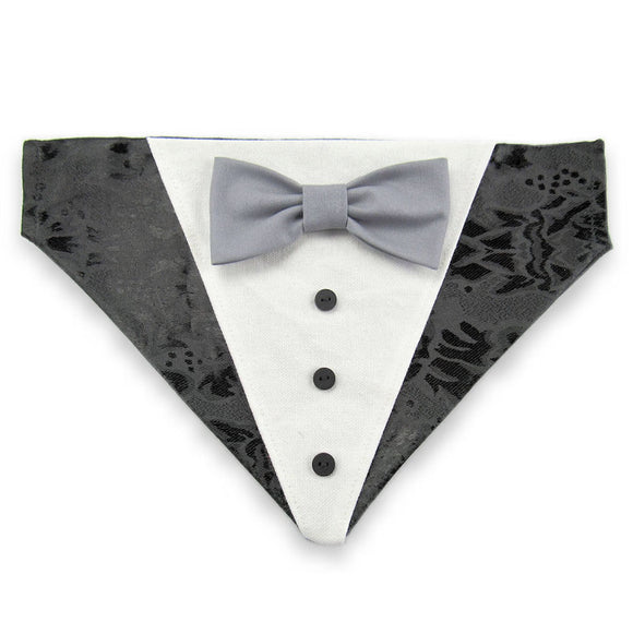 Black Tuxedo with Gray Bow Tie - Dog Bandana with Bow Tie