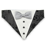 Black Tuxedo with Checkered Gray Bow Tie - Dog Bandana with Bow Tie