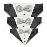 Black Tuxedo with Checkered Gray Bow Tie - Dog Bandana with Bow Tie