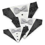 Black Tuxedo with Checkered Gray Bow Tie - Dog Bandana with Bow Tie