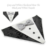 Black Tuxedo with Checkered Gray Bow Tie - Dog Bandana with Bow Tie