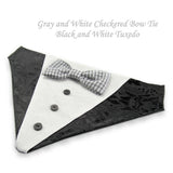 Black Tuxedo with Checkered Gray Bow Tie - Dog Bandana with Bow Tie