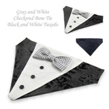 Black Tuxedo with Checkered Gray Bow Tie - Dog Bandana with Bow Tie