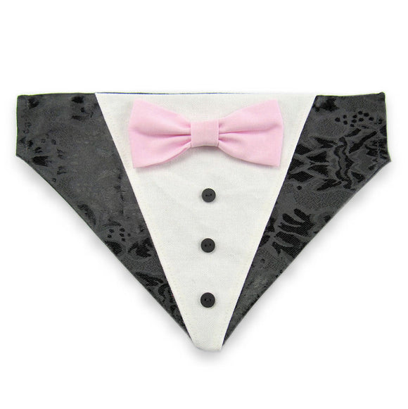 Black Tuxedo with Pink Bow Tie - Dog Bandana with Bow Tie