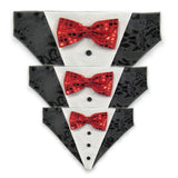 Dog Bandana with Bow Tie - "Black Tuxedo with Red Bow Tie"