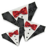 Dog Bandana with Bow Tie - "Black Tuxedo with Red Bow Tie"