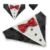 Dog Bandana with Bow Tie - "Black Tuxedo with Red Bow Tie"