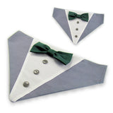 Dog Bandana with Bow Tie - "Gray Tuxedo with Green Bow Tie"