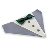 Dog Bandana with Bow Tie - "Gray Tuxedo with Green Bow Tie"