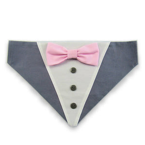 Dog Bandana with Bow Tie - "Gray Tuxedo with Pink Bow Tie"