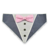 Dog Bandana with Bow Tie - "Gray Tuxedo with Pink Bow Tie"