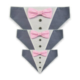 Dog Bandana with Bow Tie - "Gray Tuxedo with Pink Bow Tie"