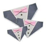 Dog Bandana with Bow Tie - "Gray Tuxedo with Pink Bow Tie"