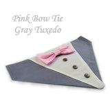 Dog Bandana with Bow Tie - "Gray Tuxedo with Pink Bow Tie"