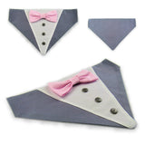 Dog Bandana with Bow Tie - "Gray Tuxedo with Pink Bow Tie"