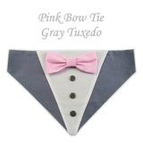 Dog Bandana with Bow Tie - "Gray Tuxedo with Pink Bow Tie"