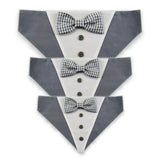 Dog Bandana with Bow Tie - "Gray Tuxedo with Gray and White Bow Tie"