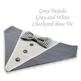 Dog Bandana with Bow Tie - "Gray Tuxedo with Gray and White Bow Tie"