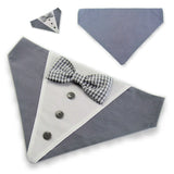 Dog Bandana with Bow Tie - "Gray Tuxedo with Gray and White Bow Tie"