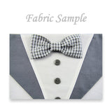 Dog Bandana with Bow Tie - "Gray Tuxedo with Gray and White Bow Tie"