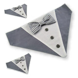 Dog Bandana with Bow Tie - "Gray Tuxedo with Gray and White Bow Tie"