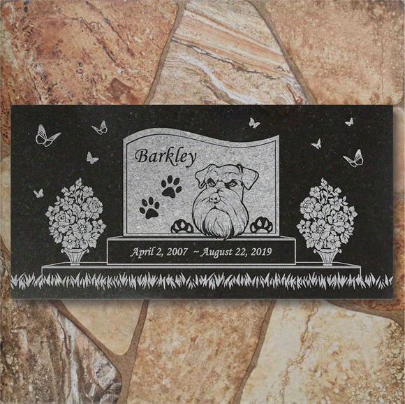 Schnauzer Personalized Dog Memorial - Granite Stone Pet Grave Marker - 6x12 - Barkley