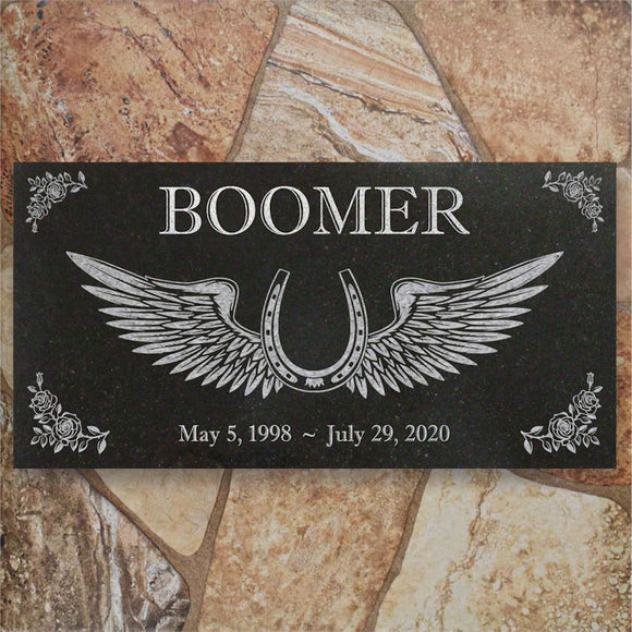 Personalized Horse Memorial - Granite Stone Pet Grave Marker - 6x12 - Boomer