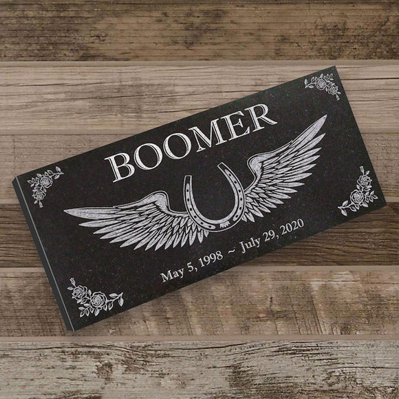 Personalized Horse Memorial - Granite Stone Pet Grave Marker - 6x12 - Boomer