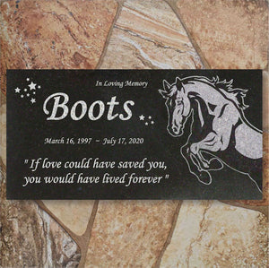 Personalized Horse Memorial - Granite Stone Pet Grave Marker - 6x12 - Boots