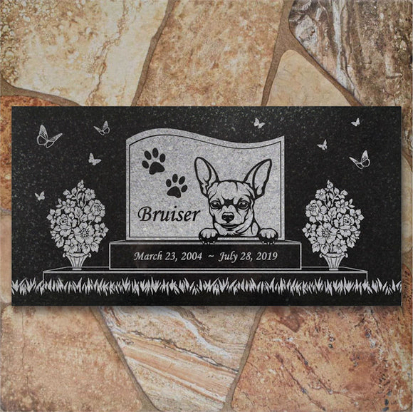 Chihuahua Personalized Dog Memorial - Granite Stone Pet Grave Marker - 6x12