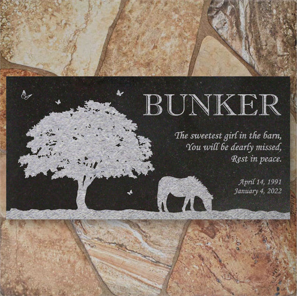 Personalized Horse Memorial - Granite Stone Pet Grave Marker - 6x12 - Bunker