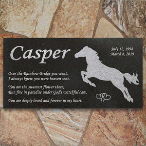 Personalized Horse Memorial - Granite Stone Pet Grave Marker - 6x12 - Casper