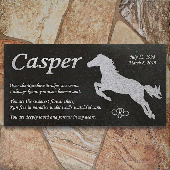 Personalized Horse Memorial - Granite Stone Pet Grave Marker - 6x12 - Casper